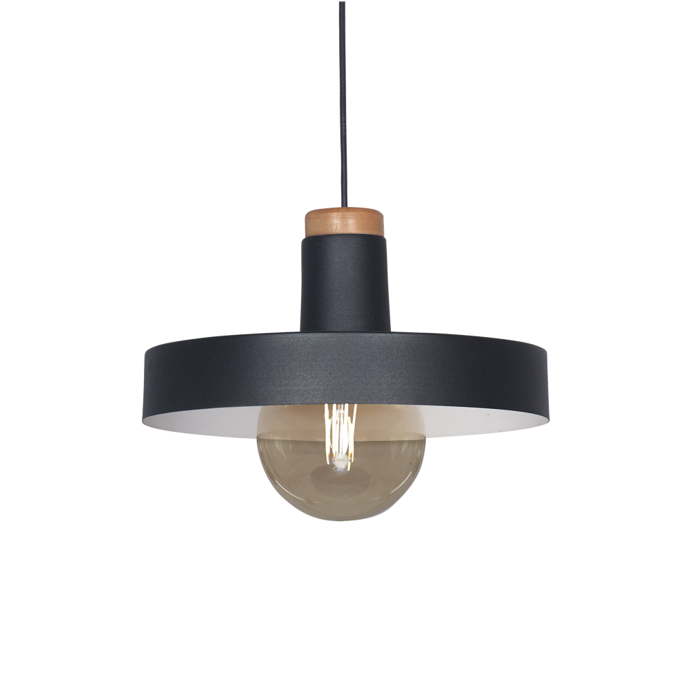 COLGANTE RECTO 30CM NEGRO + MADERA 1XE27